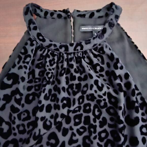 White House Black Market Halter Neck Top Wmn's Sz S Black Velvet Flocked Chiffon - Picture 7 of 16